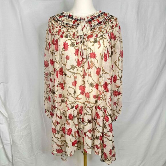 Free People Keeping Up With Kara Floral Ruffled Hem Bohemian Dress Cottagecore L - Picture 3 of 12